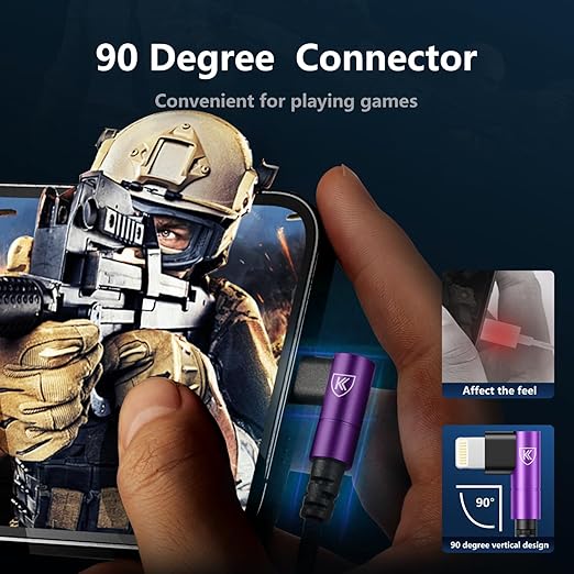 90 Degree USB C to Lightning 10FT, iPhone Charger Cables [Apple MFi Certified] 3Pack Fast Charging Cord, Nylon Braided USB C Lightning Cable Compatible with iPhone 14/13/12/11/Pro Max/Plus/8/7-Purple