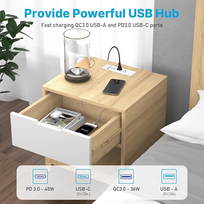 CCCEI 6 Outlets Dual Side Recessed Power Strip with 45W USB C Port, Furniture Flush Mount, Under Desk, Desk Top Multiple Outlet, Hidden Charging Station for Conference Table, Nightstand, White. 10FT.