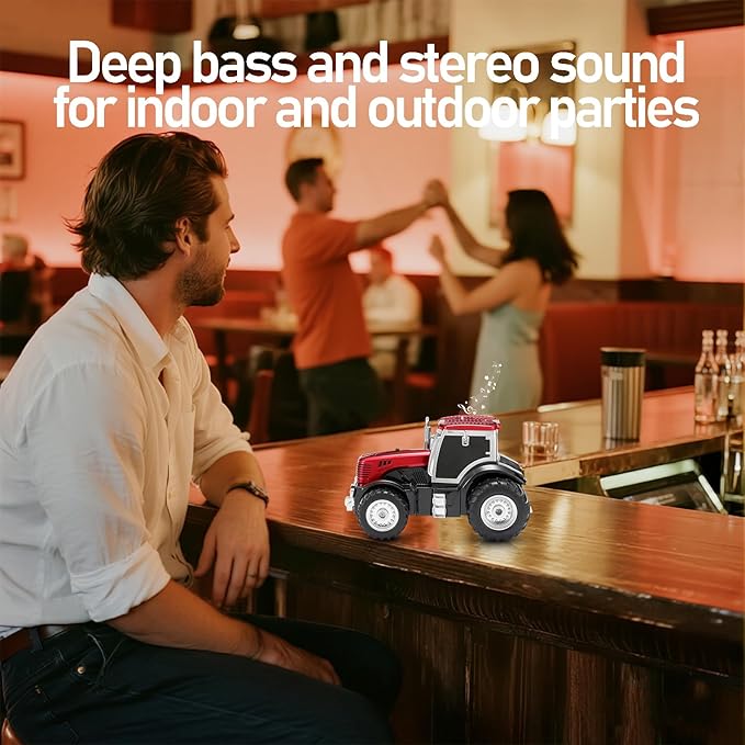 Tractor Head Bluetooth Speaker – unique Bluetooth car speaker with HD stereo, TWS pairing, LED party lights, portable wireless outdoor speaker, car model decoration, and a great gift for men (RED)