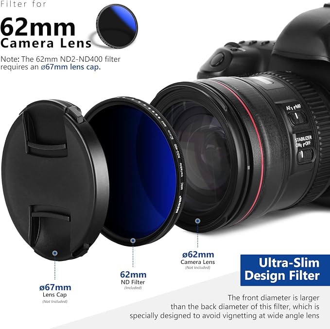 NEEWER 62mm Variable ND Filter ND2-ND400, Neutral Density Filter, Water and - Image 9