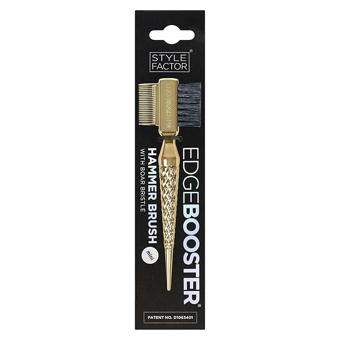Style Factor EDGE BOOSTER® Hammer Brush Rat Tail– Double-Sided Edge Control Brush & Comb with Boar Bristles – For Edges, Slick Backs, Baby Hair Styling, and Taming Flyaways- Mini Travel Size