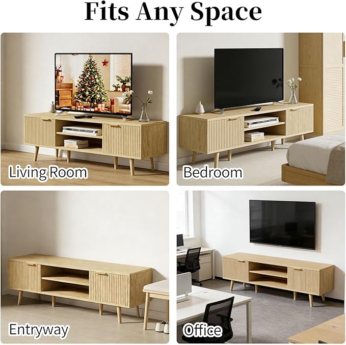 YLGJ&TIDY Modern Wood TV Stand Up to 60'',Universal Entertainment Center with 3-Tier Shelves,TV Console with Cabinets Storage,Wood Frame Television Stand (Oak)