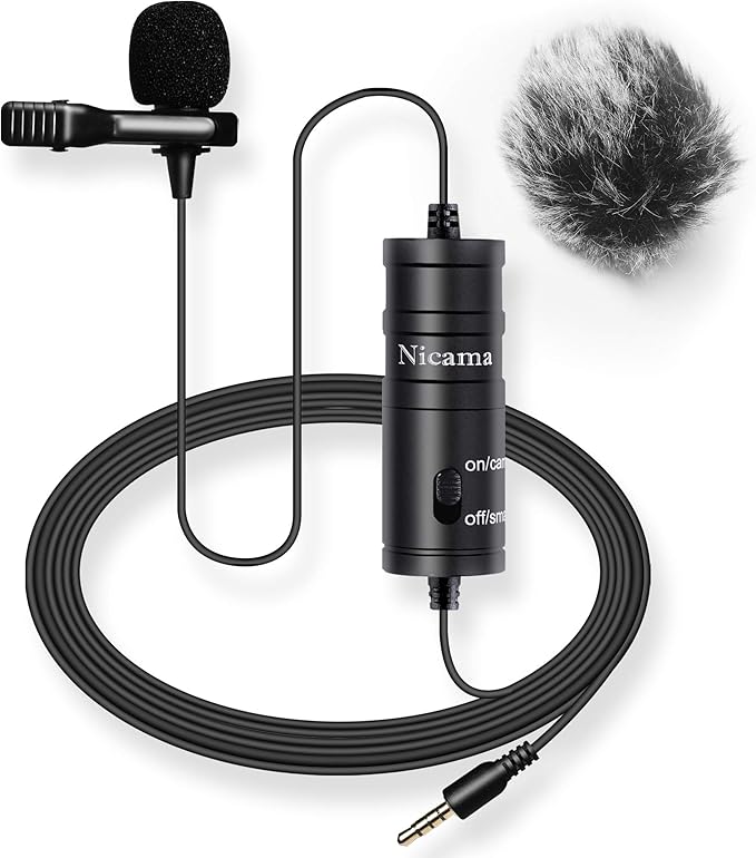 Nicama LVM1 Lavalier Lapel Microphone with Windscreen Muff for DSLR Camera Canon Nikon Camcorder Zoom TASCAM Audio Recorder Smartphone PC