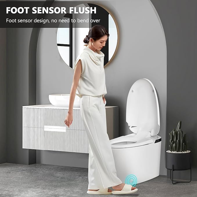Smart Toilet for Bathroom, Modern Toilet with Heated Seat, Auto Off Seat Flushing, Foot Sensor, Night Light