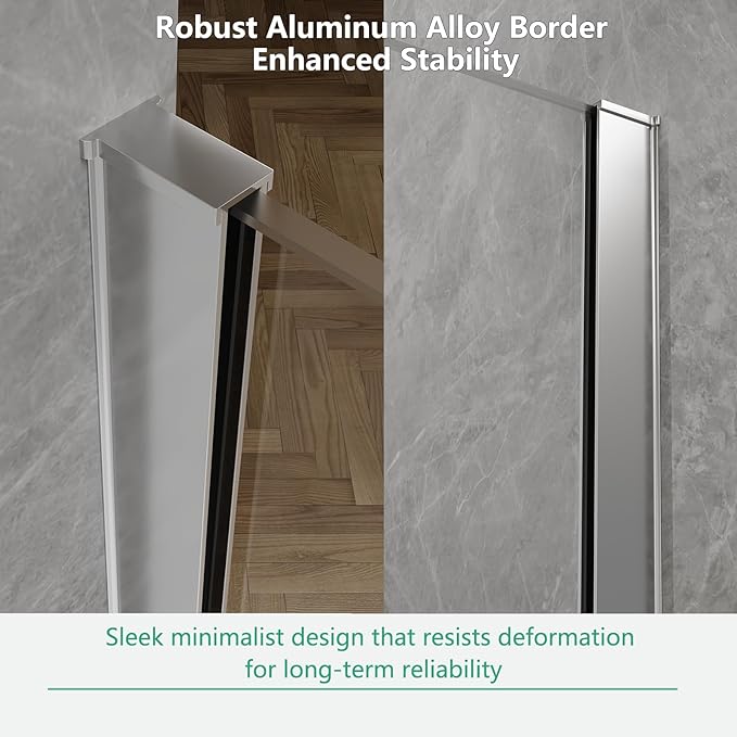 35"x74" Semi-Framed Shower Screen, Single Fixed Shower Glass Panel for Bathroom, 3/8" Tempered Glass with Dual-Sided Nano Coating, Reversible Install, Bright Chrome