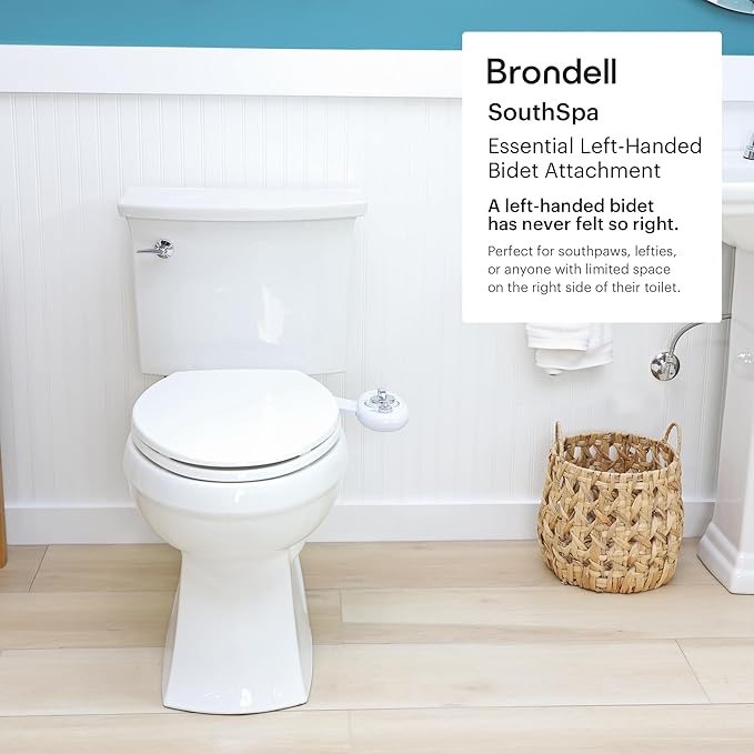 Brondell Bidet Left Hand Bidet Attachment SouthSpa Dual Nozzle - control panel on left side - Dual Positionable Nozzles for front and rear wash, LH-12