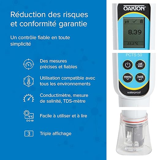 Oakton AO-35634-35 PCTSTestr 50 Waterproof Pocket pH/Cond/TDS/Salinity Tester, Premium 50 Series, Black