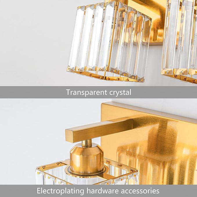 FDPBY Modern 6-Light Gold Brushed Brass Finish Crystal Wall Light for Bathroom Vanity