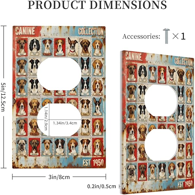 Bvtewkhz Dogs Funny Puppy Pets Vintage Duplex Outlet Decorative Outlet Covers Light Switch Plate Electrical Receptacle Switchplate For Bathroom Kitchen Bedroom