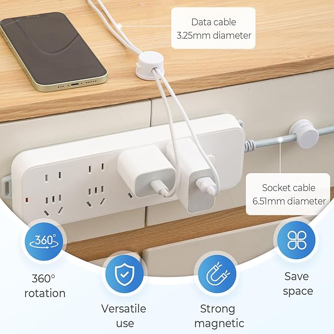 Cord Organizer Holder, Cable Management Cord Holder Organizer, Under Desk Cord Hider, for Home Office Desk Phone Car Wall Desktop Nightstand (White-12PCS)
