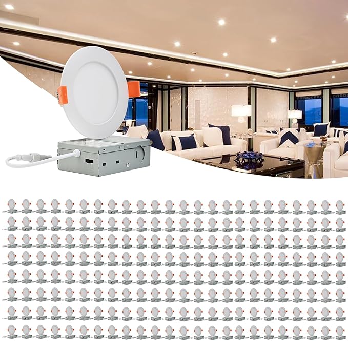 192 Pack 6 Inch Ultra-Thin LED Recessed Ceiling Light with Junction Box,panel light,Daylight, 13W,2700K/3000K/3500K/4000K/5000K Selectable Dimmable Downlight ETL&FCC&CE and Energy Star Certified