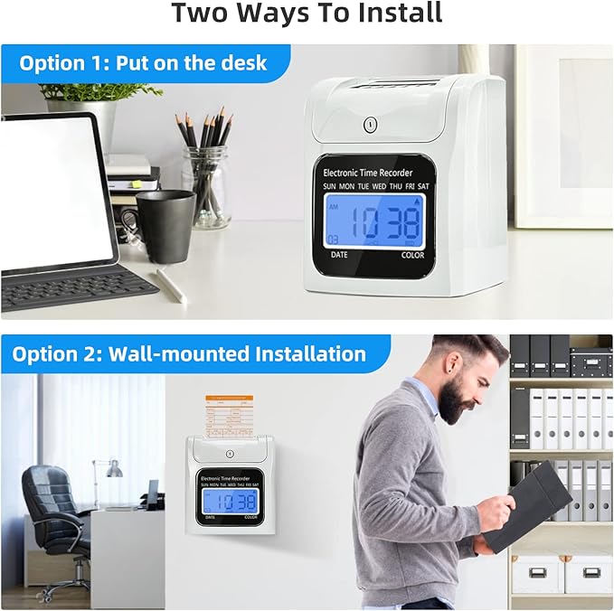 TooCust Time Clock Bundle with 200 Time Cards, 4 Ink Ribbons, 2 Ten-Slot Time Card Racks, & 2 Security Keys, Auto-Align Employee Time Clocks for Small Business