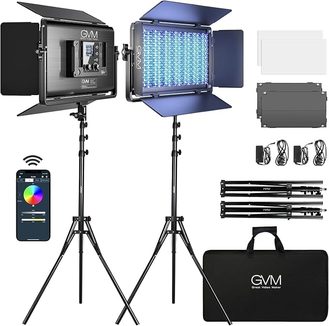 GVM 1500D RGB Video Light, 75W Dimmable Bi-Color Panel Light by GVMGreatVideoMaker