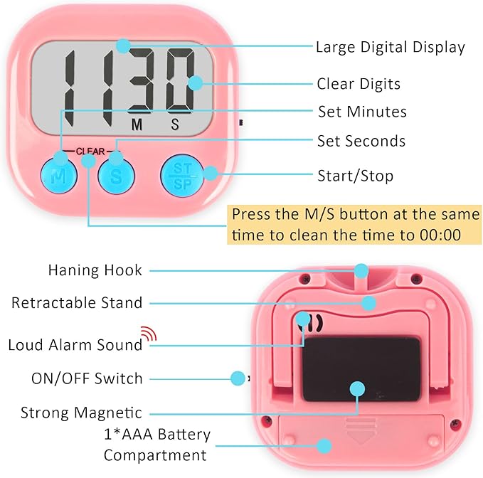 Classroom Timers for Teachers Kids Large Magnetic Digital Timer Teacher Supplies 12 Pack-Blue Pink