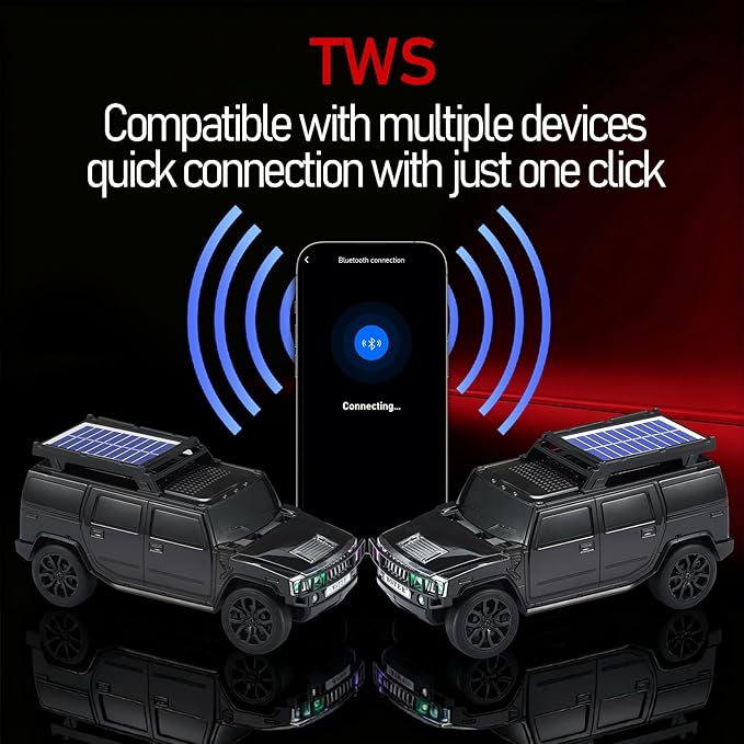 WSTER Solar Off-Road Car Bluetooth Speaker – HD Stereo Sound with TWS Pairing, TF/USB Playback, Portable Bluetooth Car Speaker for Home Audio, Outdoor Use & Retro Gifts for Men (Black)