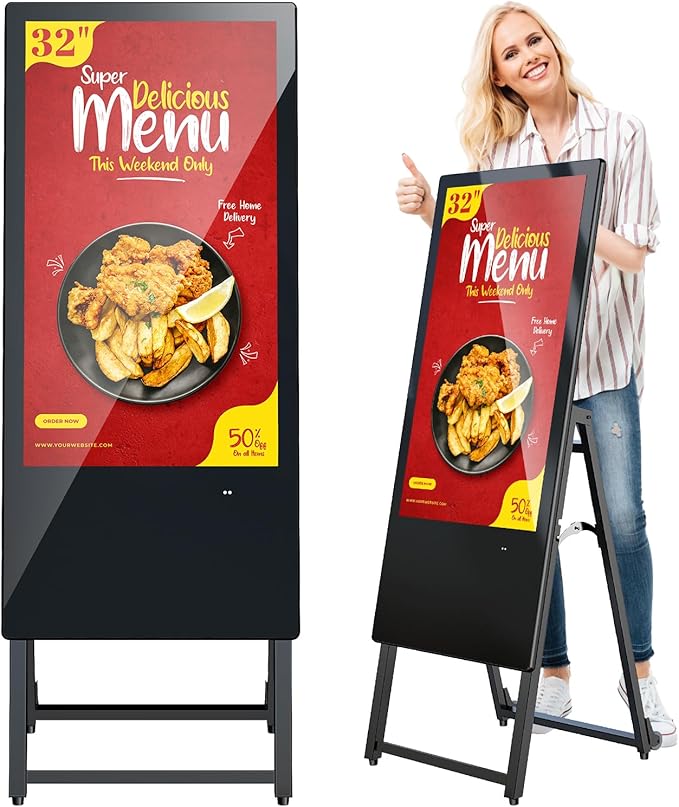 QIXZOCV MWE 32 Inch Digital Signage Display, Portable LCD Digital Kiosk, Advertising Display Poster, Android Kiosk with Auto Media Player, HDMI/USB