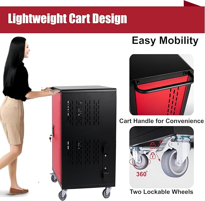 32 Device Mobile Charging Station for Laptops/Tablets/iPads/Chromebooks,32 Bay Lockable Charging Cabinet with Cable Management & Power Strip Included, School Charging Storage Carts,Easy Assembly