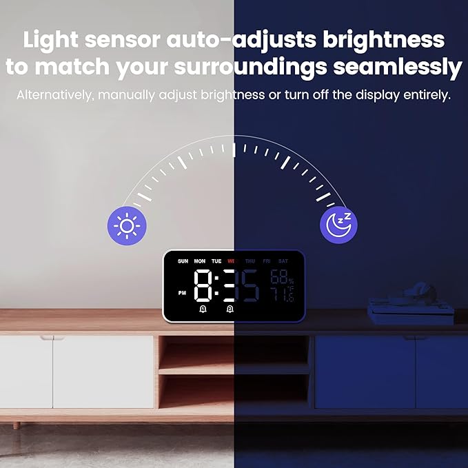 Dekala Bed Shaker Loud Alarm Clock for Heavy Sleepers Adults, Vibrating Dual Alarm Clocks for Bedrooms, Large Display Auto Dimmer,Temperature & Humidity Detect, 7-Day Programmable, Ideal Gift