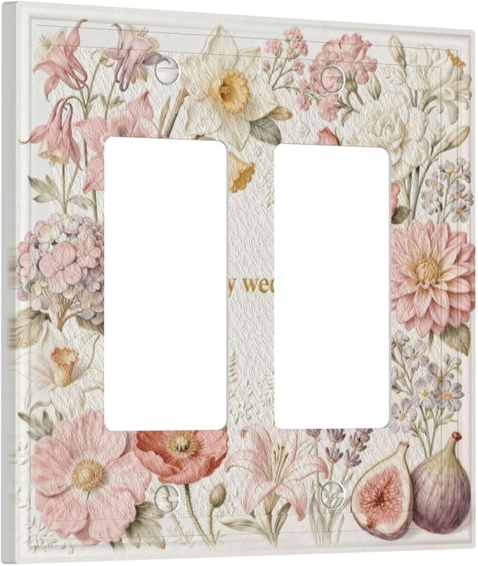 Bvtewkhz Floral Plant Watercolor Flowers 2 Gang Double Toggle Decorative Outlet Covers Light Switch Plate Electrical Receptacle Switchplate For Bathroom Kitchen Bedroom