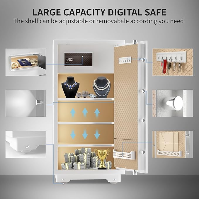 【US STOCK】TIGERKING 11.5 Cubic Feet Extra Large Heavy Duty Safe Box, Home Safe with Double Safety Key Lock and Separate Lock Box, Digital safe with 3 Removable Shelf for Home Hotel Office,180lbs