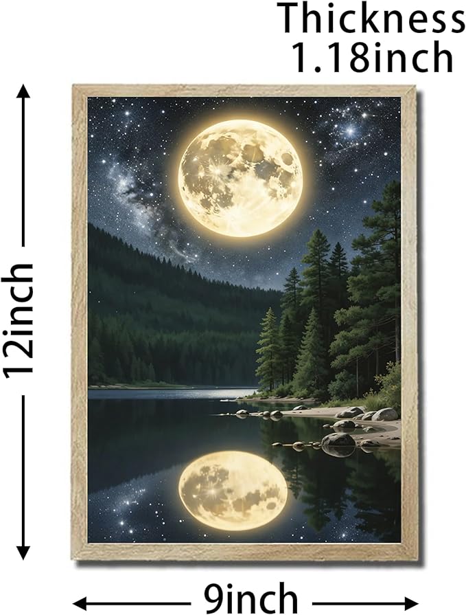 URVIP LED Glowing Photo Frame, 3D Starry-Sky Blue Moon Wall Art, 9x12 Inches Dimmable Light Up Light Painting for Bedroom, Unique Aesthetic Decor, Great Birthday Gift for Women Men