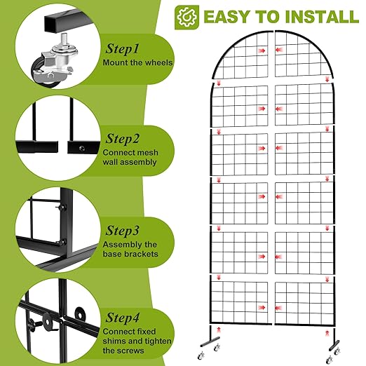 VGMiu Grid Wall Panel 1PCS Display Stand 2.6' x 5.8' FT Black Grid Wall Panels Movable Retail Display Racks Floorstanding Gridwall Heavy Duty with Wheel for Art Craft Photo Displays Fair Trade Show