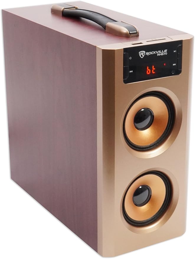 Rockville RHB70 Home Theater Compact Powered Speaker System, Bluetooth/USB/SD/FM, 4" Subwoofer, 2.1 Channel, 100W Peak, Cherry Wood Finish, for Home Entertainment