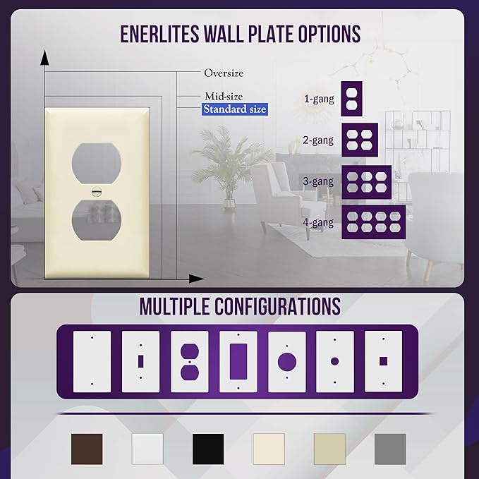 ENERLITES Duplex Receptacle Outlet Wall Plate, Size 1-Gang 4.50" x 2.76", Unbreakable Polycarbonate Thermoplastic, UL Listed, 8821-LA-10PCS, Light Almond (10 Pack)