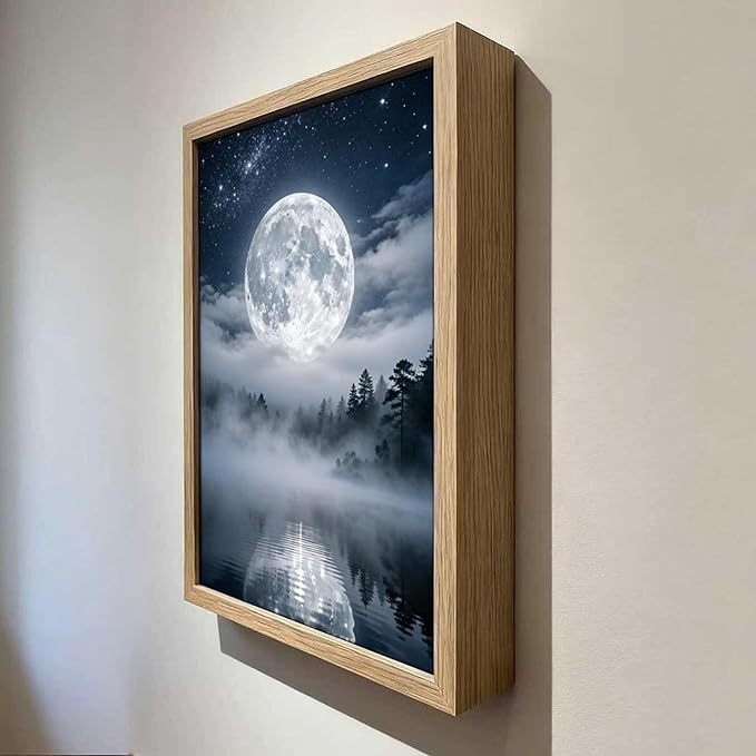 URVIP LED Glowing Photo Frame, 3D Starry-Sky Moon Lake Misty Forest Wall Art, 9x12 Inches Dimmable Light Up Light Painting for Bedroom, Unique Aesthetic Decor, Great Birthday Gift for Women Men