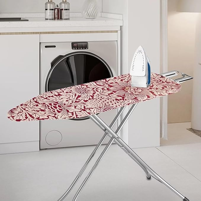 ZCFYGDX Vintage Red Floral Print Ironing Board Cover with Elastic Edge 3 Bottom Nylon Buckle Straps Breathable Resist Scorch Staining Suitable for Size-L Iron Board House William Morris Decor