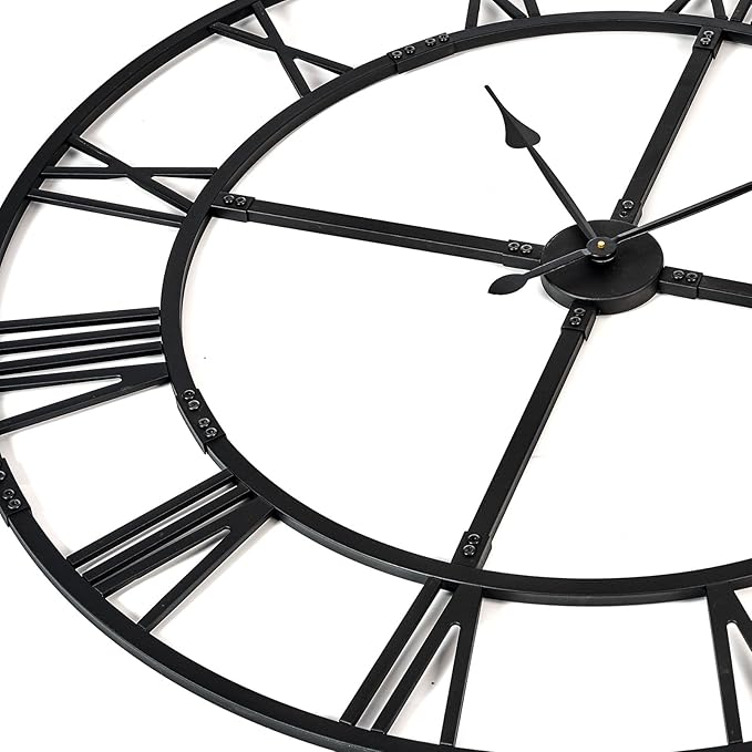 Ohweog Oversized 48 inch Wall Clock for Living Room Decor – Extra Large Silent Non-Ticking Modern Farmhouse Wall Clock, Decorative Metal Roman Numeral Clock, Black