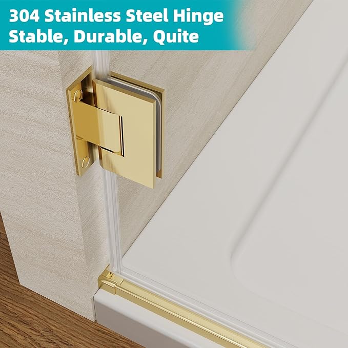 Pivot Swing Shower Door, Adjustable Width 58.9-60" W x 74" H Semi-Frameless Shower Glass Door with 5/16 in (8mm) Clear SGCC Tempered Glass with Nano Easy-Clean Coating (Brushed Gold)