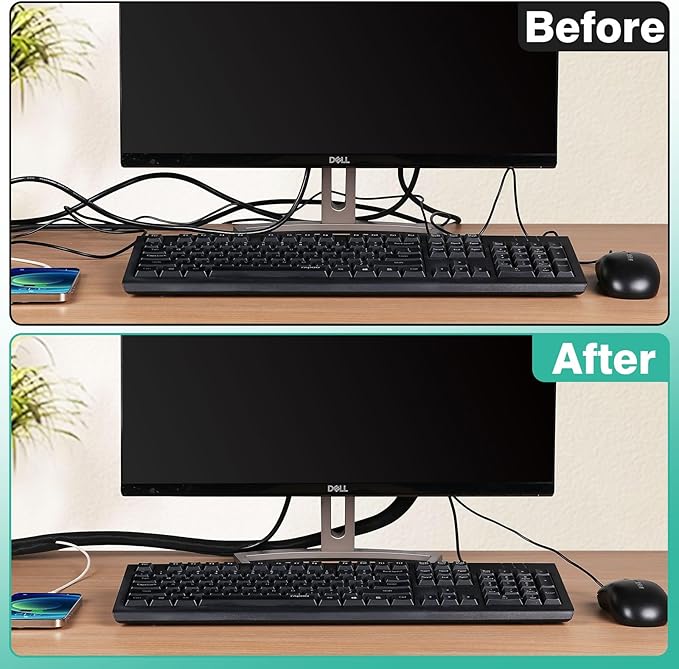UOMTFAI Dog and Cat Cord Protector 25ft - 1/2inch, Flexible Cable Sleeve for Easy Cord Management, Protects Cables from Pets Chewing, Ideal for USB, Power, Audio and Video Cords - Black