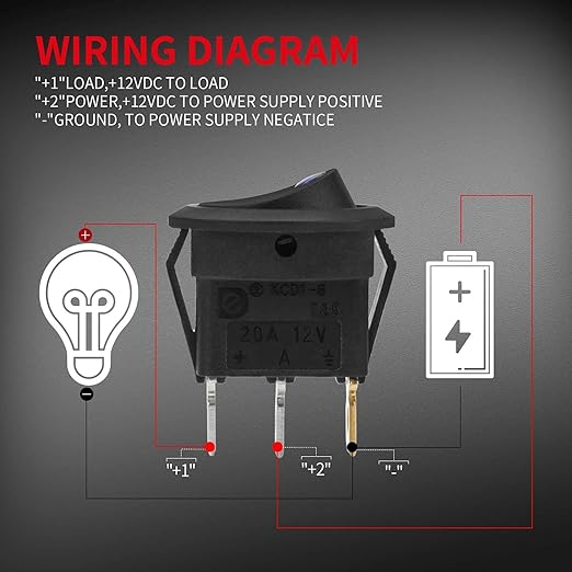DaierTek Round Rocker Switch Shell 12V Lighted 3 Pin with Blue LED 12 Volt DC Rocker Toggle Switch for Automotive Car Truck ON Off 20A SPST