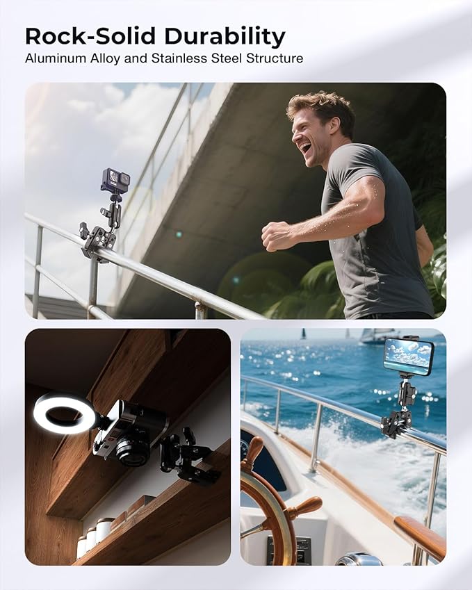 Super Clamp Camera Mount, 360° Dual Ballhead Magic Arm, 1/4"-20 & 3/8"-16 - Image 6