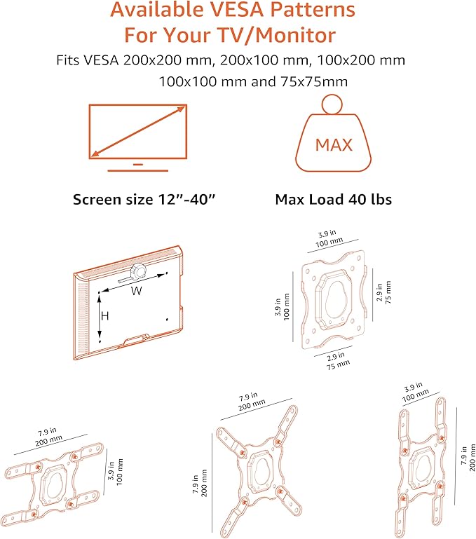 Amazon Basics Full Motion TV Wall Mount fits 12" to 40" TVs and VESA 200x200, Black