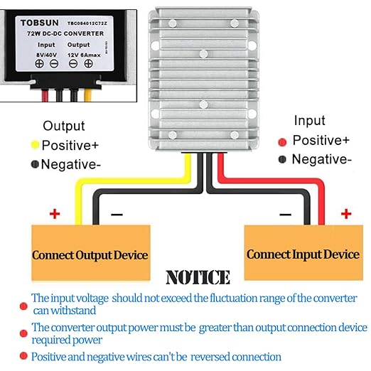 DC Voltage Reducer Converter DC 8V-40V to 12V 6A 72W Automatic Step Down Up Voltage Regulator Power Converter Waterproof Module Transformer for Golf Cart Club Car