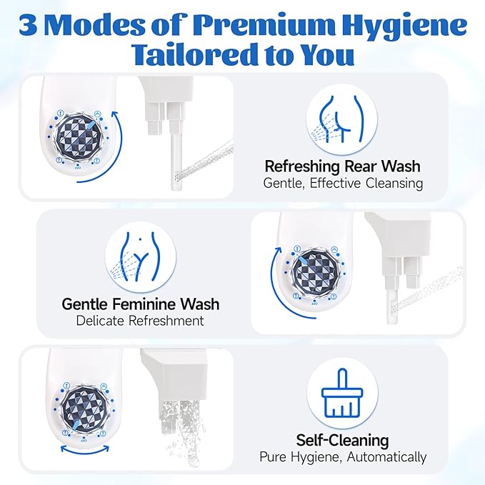 Bidet Attachment for Toilet Seat,Self-Cleaning Sprayer,Dual Nozzle Bidet with Adjustable Cold Water Pressure Control,Frontal & Rear Wash for the Elderly and Pregnant Women.Environmental Friendly Gift.
