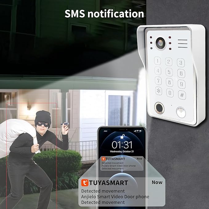 Wired Video Door Phone Kit Apartment Intercom System,10 Inch Touch Screen Monitor(Silver)with 1080P HD Doorbell Camera,Supporting Motion Detecting 5 in 1 Unlcking (1 Doorbell + 1 Monitor)