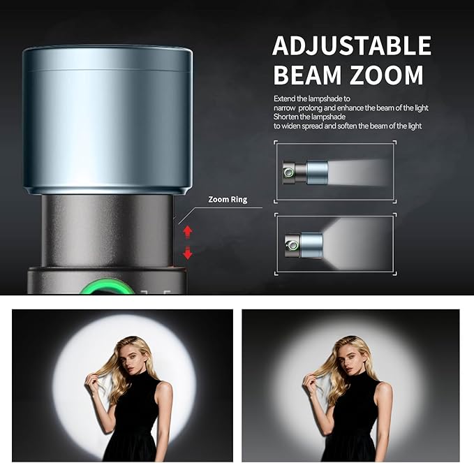 PHOTOOLEX 4 Colors Photography Flashlight with 20 Magnetic Pattern Gobos, 8400mAh Portable Spotlight, 10W LED Studio Light for Photo, Content Creation Accessories