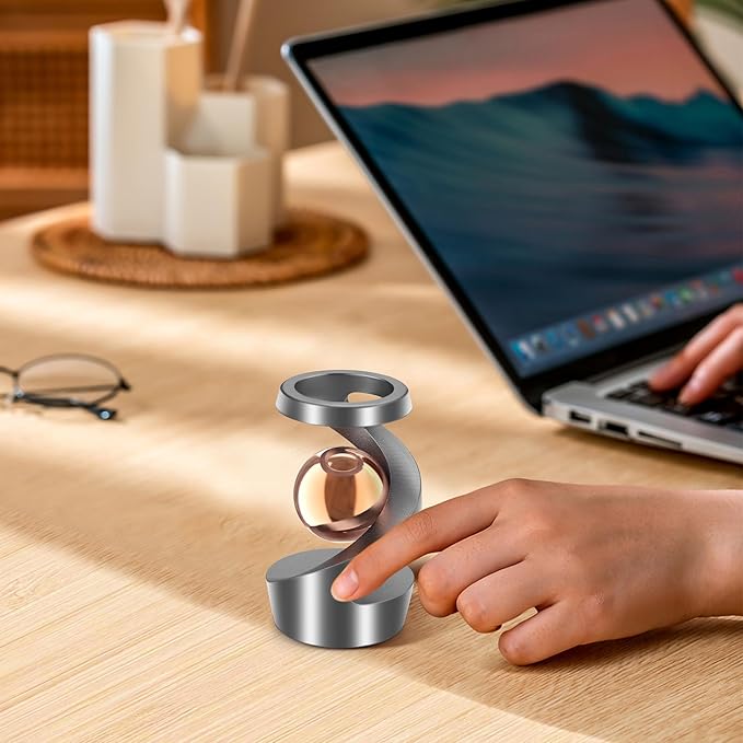 Kinetic Desk Toys, Kinetic Spinning Desk Toy, Desk Fidgets for Office for Adults, Metal Fidget Toys for Kids Teens (Grey Rose Gold)