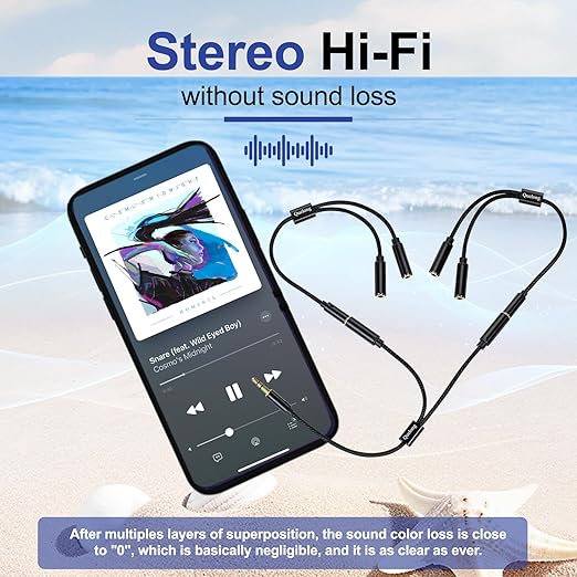 Quelong 5Pcs Headphone Splitter, Dual Headphone Nylon Braided Extension Cable, Hi-Fi Audios Stereo Y Splitter 3.5mm 2 Female 1 Male, Suitable for Phones, PS4, Amplifiers, Smartphones, Tablets,etc.
