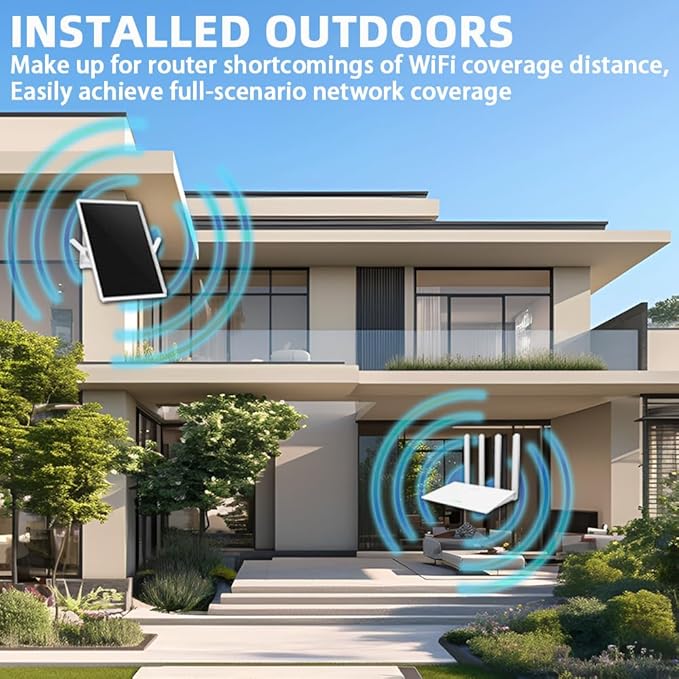 WiFi Extender Signal Booster Solar Battery Outdoor,Long Range up to 300-feet,Internet 2.4G WiFi Extender Booster,Wireless Signal Booster WiFi Repeater 300Mbps,Applicable to 2.4G Router (33 * 26CM)