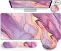 LIMKRIAN Marble Mouse Pad Set Large Desk Matt for Desktop, Ergonomic Mouse Pad with Wrist Rest for Gaming Wrist Support Keyboard Mat Cup Coaster Set Office Desk Decor Accessories