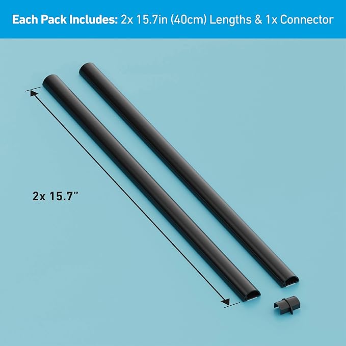 D-Line 31.4in TV Cord Hider, Patented Half Round Cable Cover, Hide Wall Mount TV Wires, Hinged One-Piece Cable Concealer, Adhesive, Decorative Raceway - 2X 0.78in W x 0.39in H x 15.7in L - Black