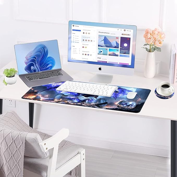 BFUKVOU Large Keyboard Mouse Pad Set, Extended Mouse Pad+Keyboard Wrist Rest Support, Memory Foam Ergonomic Easy Typing, 4Pcs (31.5×11.8 in) Desk Pad Set for Office Home,Fantasy Dragon