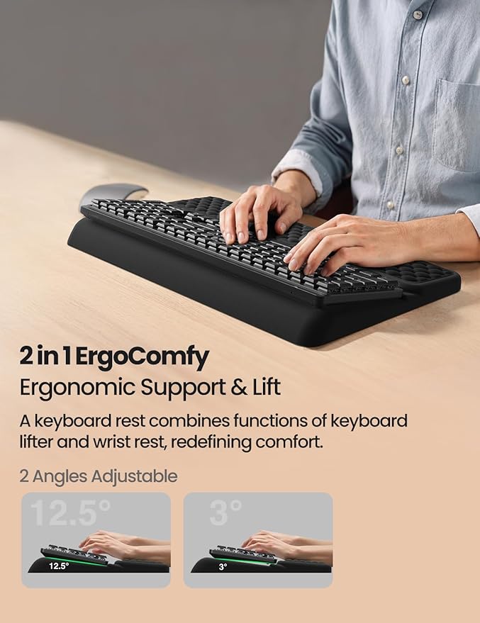 Vaydeer Wrist Rest with Keyboard Stand, Computer Wrist Support Pad, Ergonomic Keyboard Riser Holder Lifter Tray with Wrist Pad, Soft Memory Foam Desk Cushion, Palm Hand Typing for Office Home School