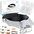 eSynic Head Magnifier with 2 LED Light-1.5X-13X Magnification with 5 Acylic Lens Set & Comfort Fit Design- 2 Level Brightness USB-C Rechargeable Headband, Hands-Free for Jewelry Repair/Reading/Crafts