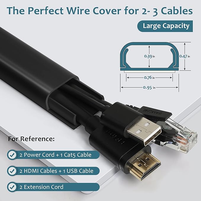 Cable Hider Raceway Kit, 68in Wire Hiders for TV on Wall, Paintable Cord Cover Channel, Cord Hider for Wall Mounted TV in Home Office, 4X L17in X W0.95in X H0.47in, Black
