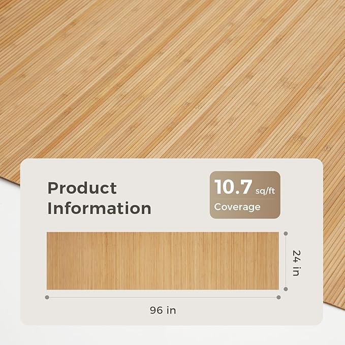 OUZUGIE 1 Pack 96x24 Inch Natural Bamboo Wall Panel – Twinned Carbides Pole Wrap Paneling for Walls, Ceilings, Cabinets, Furniture – Ideal for Bedroom, Living Room & Office DIY Decor